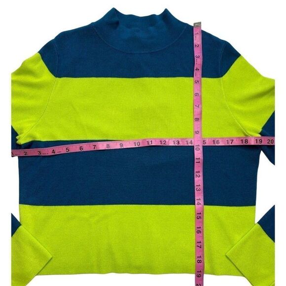 Victor Glemaud Sweater Top Womens SMALL Teal Lime Green Striped Mock Relaxed NEW - Picture 4 of 10